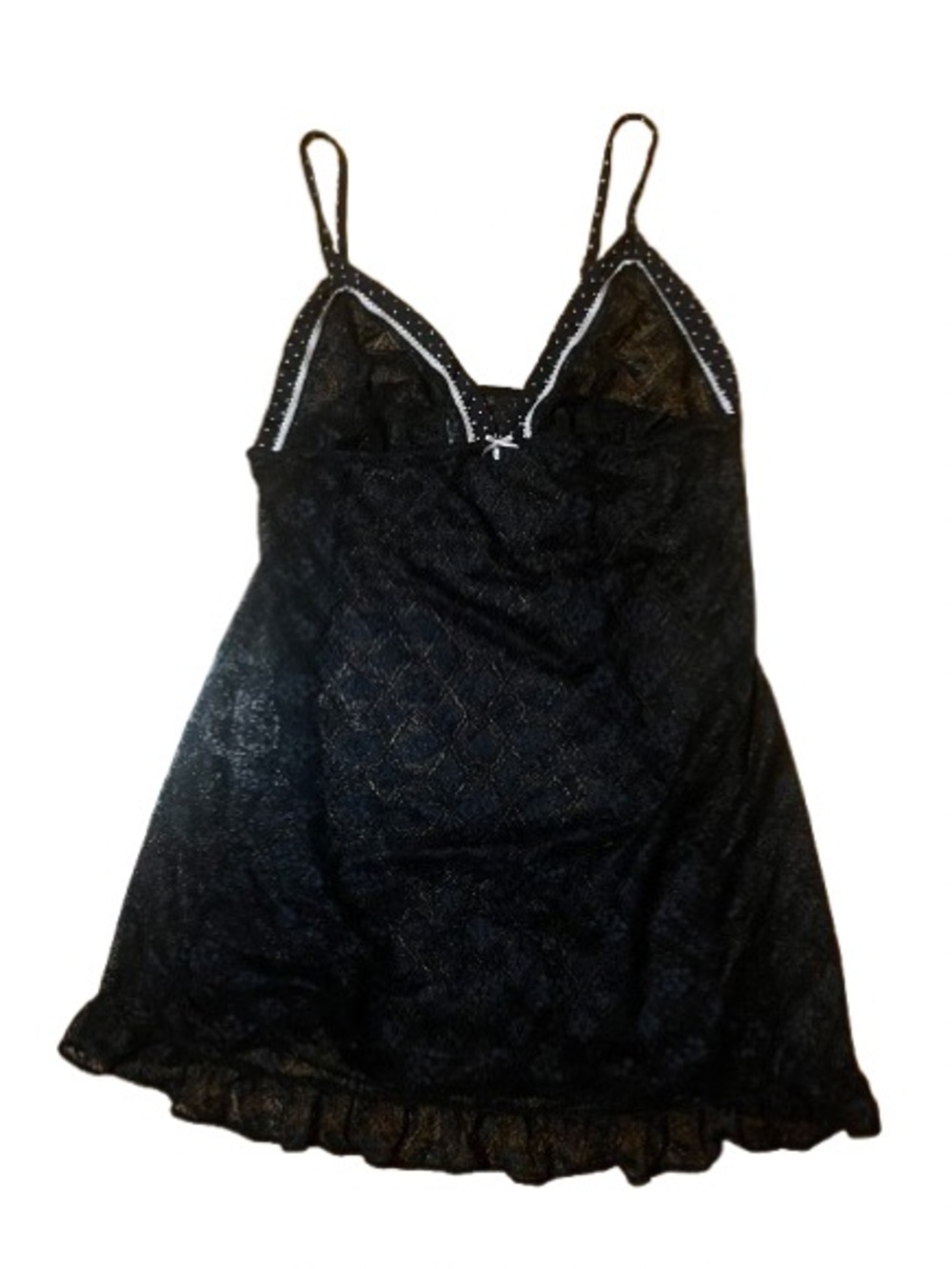 Jessica Simpson Black Lace Slip Chemise Polka Dot Trim Lingerie-Size Large